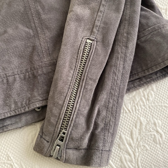 Leather gray suede long sleeve biker women’s jacket - Picture 5 of 6